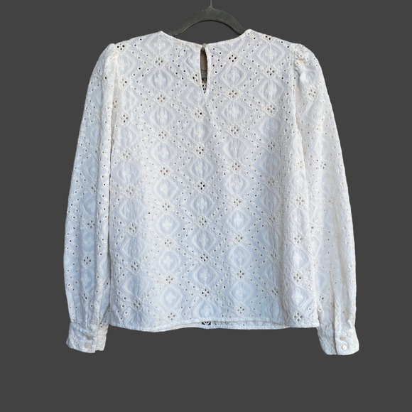 SEZANE White Ecru Floral Eyelet Embroidered Lace Cotton Scarlett Blouse Top - Picture 9 of 17